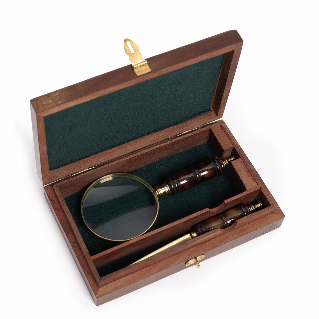 Magnifier & Letter Opener in Wooden Box
