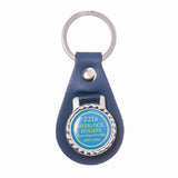 Blue Plaque Leather Keyring